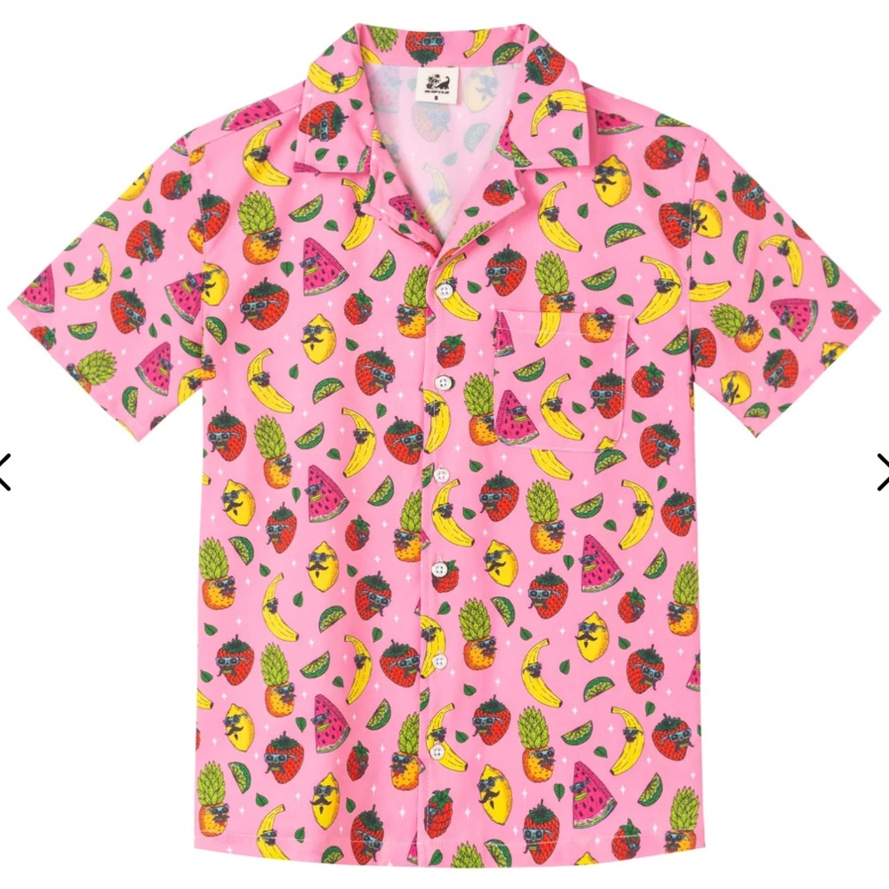 Pink Fruit Print Button-Up Shirt